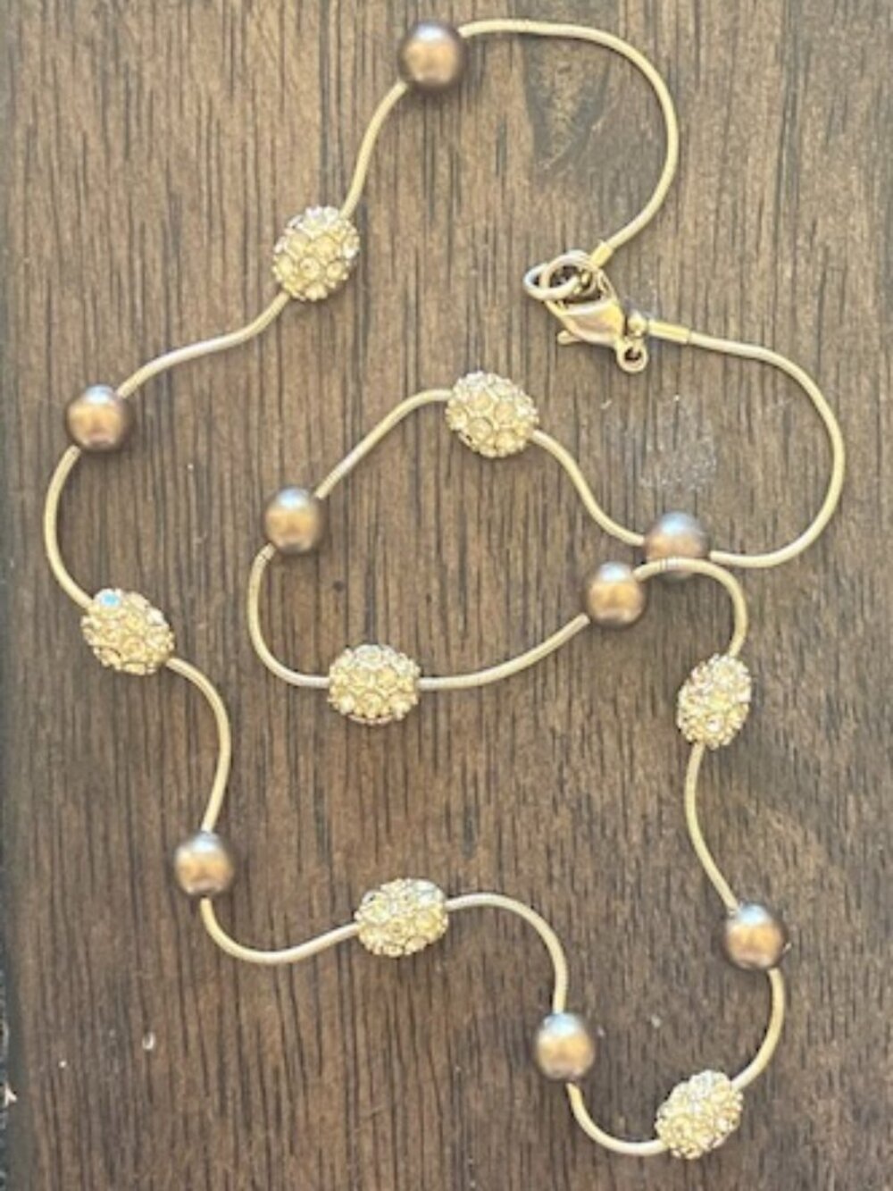 Vintage Monet Gold-Tone Ball Bead Rhinestone Pave Necklace
